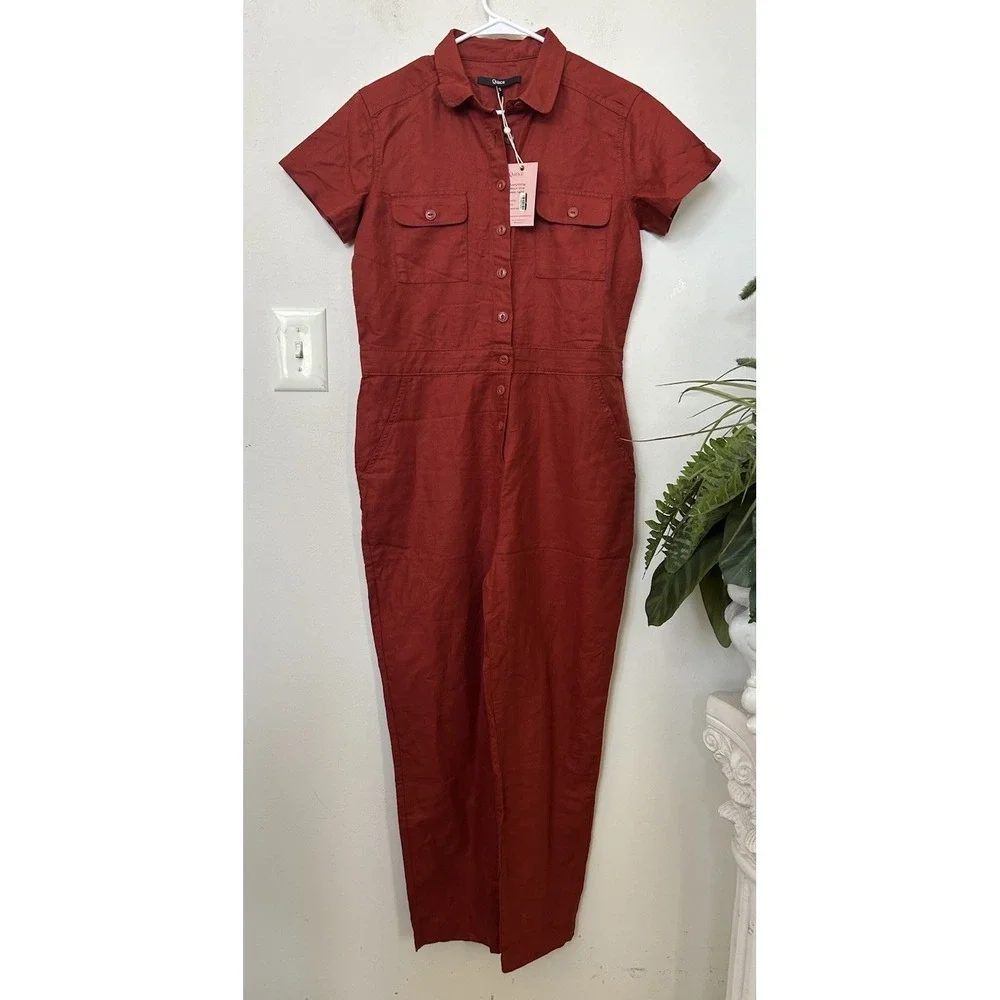NWT Quince Women Linen/Organic Cotton Utility‎ Jumpsuit Overall Sustainable Sz S